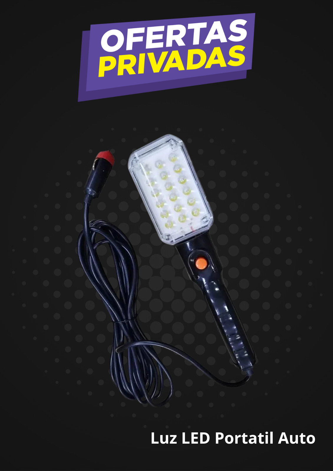 Lampara Portátil Led Auto 12v 5 Mts Largo Toma Encendedor 12v Negro