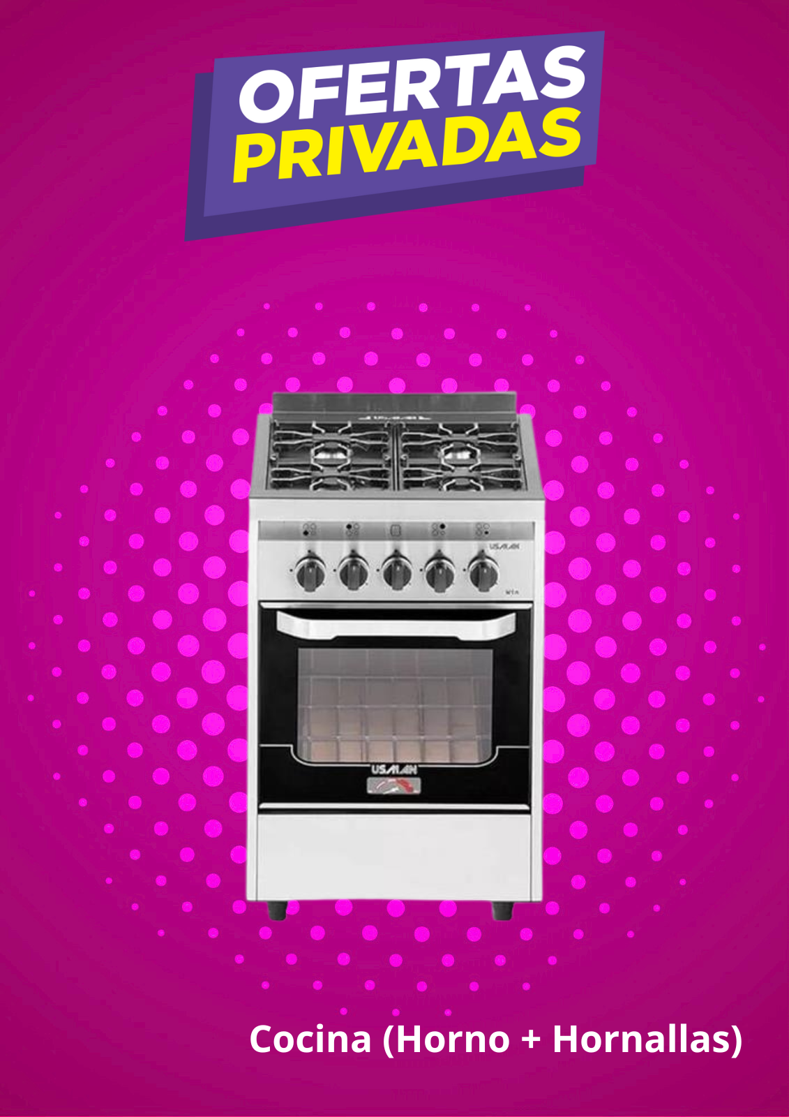 Cocina Horno 52cm 4 Hornallas Compact Color Plateado