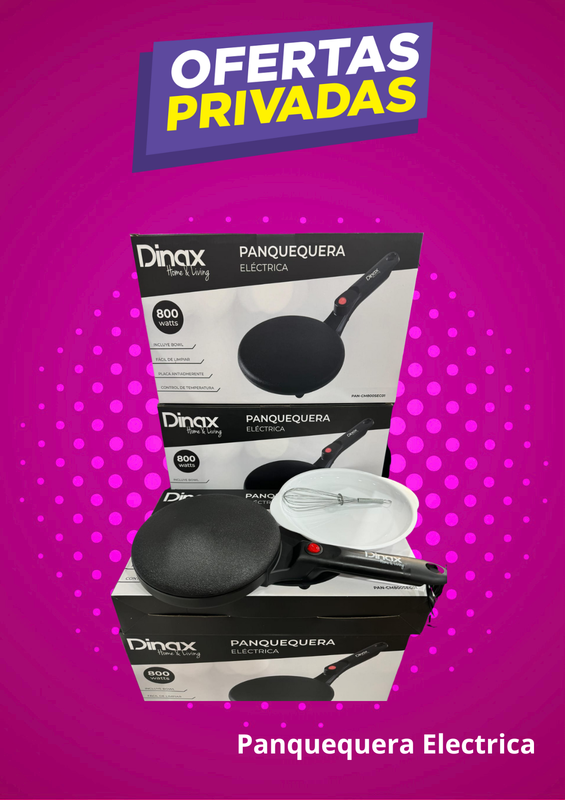Panquequera Electrica Con Bowl Dinax Negro