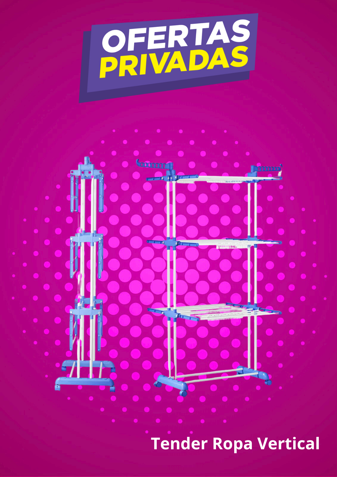 Tender Vertical 3 Niveles Portatil Ruedas Alas Plegable Ropa
