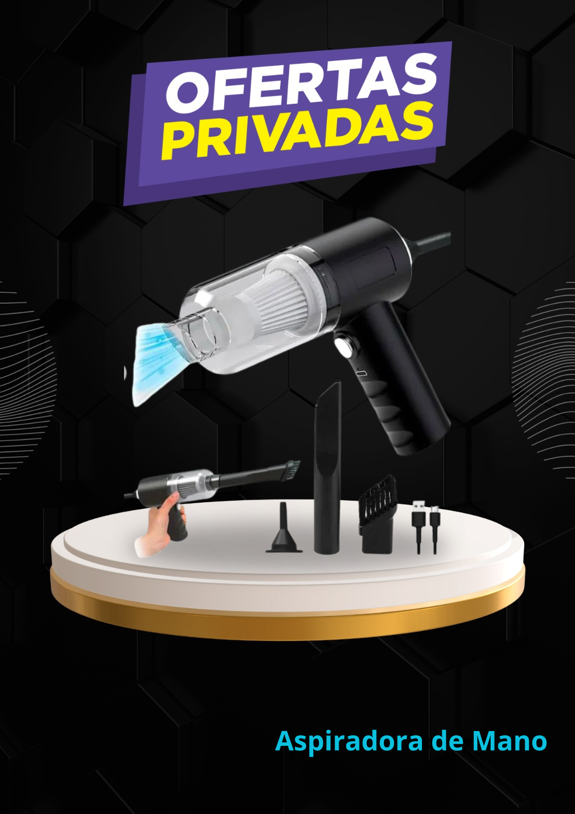 Lava Aspiradora Inalámbrica de Mano Vacuum Cleaner Hogar 3 en 1 100ml Negra