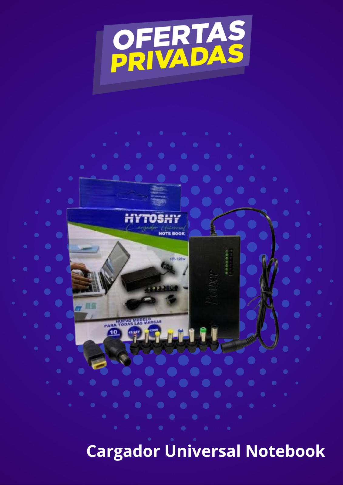 Cargador Universal Notebook Notebook 10 Puntas Intercambiables Negro