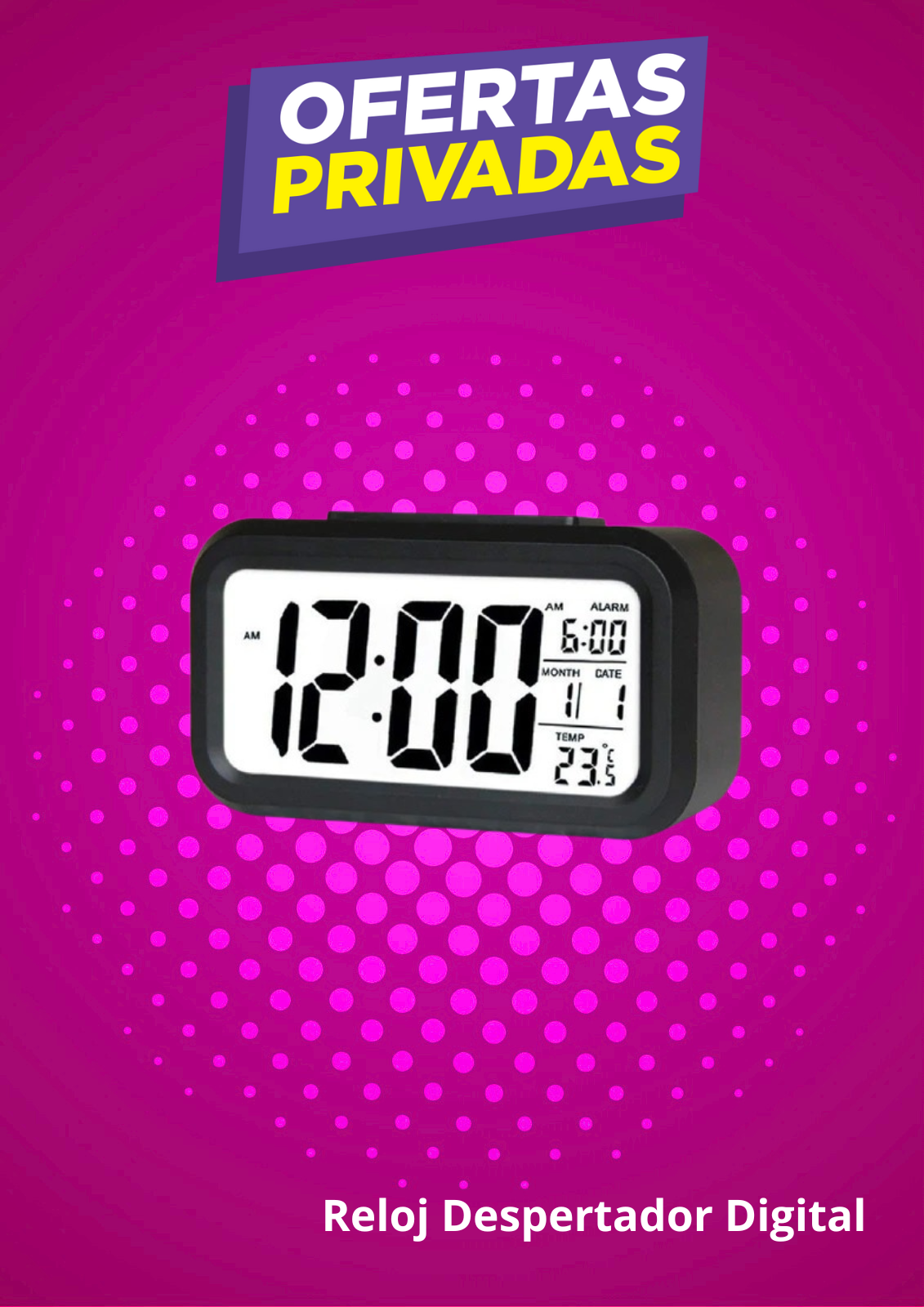 Reloj Despertador Digital Luz Alarma Temperatura Colores Color Negro